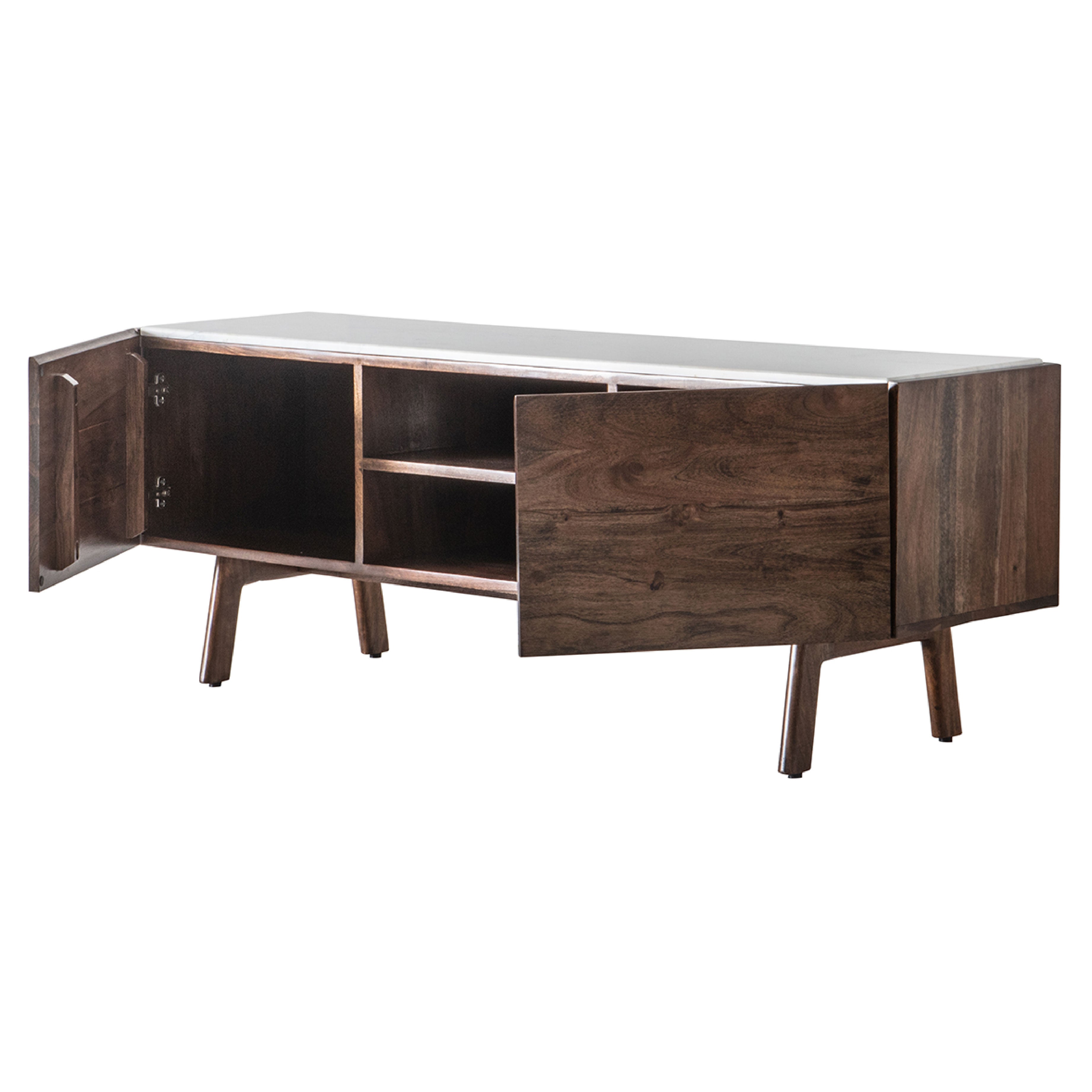 Barcelona Mid-Century Marble Top Media Cabinet | Dark Acacia